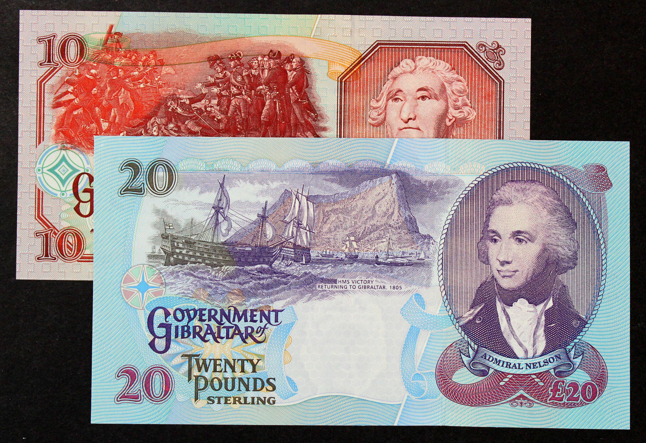 Gibraltar (2), 20 Pounds serial AA460932 and 10 Pounds serial AA169961 (nice RADAR) both dated 1st - Image 2 of 2