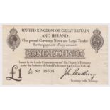 Bradbury 1 Pound issued 23rd October 1914, FIRST SERIES 'A' prefix, serial A/30 98506 (T11.1,