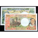 French Pacific Territories (2), 5000 Francs issued 1995, serial G.015 42212 (TBB B103i, Pick3i),