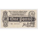 Bradbury 1 Pound issued 1914, Royal Cypher watermark, serial F/7 093337 (T3.3, Pick347) original VF