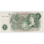 Hollom 1 Pound issued 1963, very rare LAST RUN REPLACEMENT note 'M28N' prefix, serial M28N 068208 (