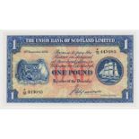 Scotland, Union Bank 1 Pound dated 8th December 1952, signed John A. Morrison, serial F/18 443085 (