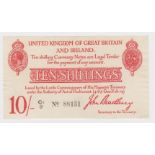 Bradbury 10 Shillings issued 1915, 5 digit serial number C1/9 88151 (T12.2, Pick348a) cleaned &