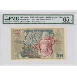 Indonesia 1000 Rupiah dated 1952, exceptionally rare REPLACEMENT note, serial WX134302 (TBB B507r,