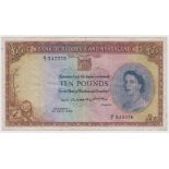 Rhodesia & Nyasaland 10 Pounds dated 3rd July 1957, very rare highest denomination note of this