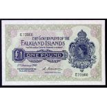 Falkland Islands 1 Pound dated 2nd January 1967, rarer first date of issue, serial E73966 (TBB