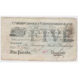Warwick & Warwickshire Bank 5 Pounds dated April 1885, No. 27489 for Greenway, Smith & Greenways (