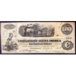 Confederate States of America 100 Dollars dated 2nd September 1862, rarer early date, serial No.