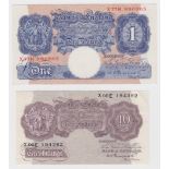 Peppiatt (2) 10 Shillings and 1 Pound issued 1940, 10 Shillings mauve WW2 emergency issue, serial