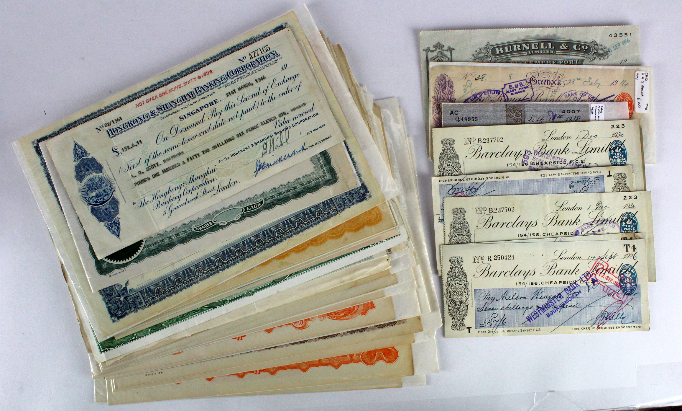 Share Certificates, Stocks, Cheques (40), an interesting group comprising St. Albans & Swanton