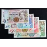 Guernsey (4), 50 Pounds, 20 Pounds & 10 Pounds issued 1994 - 1996 signed D.P. Trestain and 5