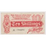 Bradbury 10 Shillings issued 1914, serial A/17 764294, No. with dash (T9, Pick346) small tear at