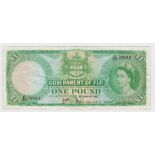 Fiji 1 Pound dated 1st January 1967, Last Date of issue, portrait Queen Elizabeth II at right,