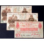 Treasury (3), Bradbury 10 Shillings Q1/73 057622 (T13), 1 Pound C/57 900935 (T16), Warren Fisher 1