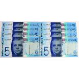 Scotland, Bank of Scotland 5 Pounds (8) dated 17th September 2007, a consecutively numbered run,