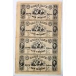 USA (4) Canal Bank New Orleans 5 Dollars, uncut sheet of 4 x 5 Dollar notes, undated and unsigned