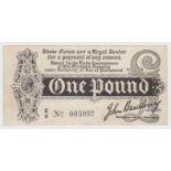Bradbury 1 Pound issued 1914, Royal Cypher watermark, serial E/9 003092 (T3.3, Pick347) tiny edge