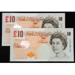 Salmon 10 Pounds (2) issued 2012, a pair with different prefix numbers but the same serial number,