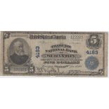 USA 5 Dollars National Currency note, Traders National Bank, Scranton, Pennsylvania, dated 18th