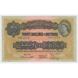 East African Currency Board 20 Shillings or 1 Pound dated 1st January 1955, portrait Queen Elizabeth