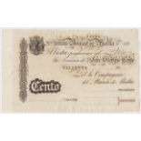 Malta Banco Anglo Maltese 100 Lire Sterline dated 18xx, unissued remainder (PickS165) usual 3