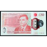 Sarah John 50 Pounds, new polymer issue with portrait of Alan Turing on reverse, a FIRST RUN '