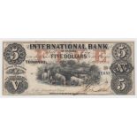 Canada International Bank 5 Dollars dated 15th September 1858, series A 11652 (PickS1817a) small