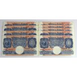 Peppiatt 1 Pound (9) issued 1940, blue WW2 emergency issue, two consecutively numbered runs serial