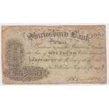 Shrewsbury Bank 1 Pound dated 1815, serial No. 613 for William Rowton & Compy. (Outing1960e)