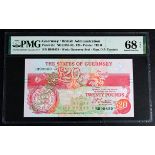 Guernsey 20 Pounds issued 1991 - 1995, signed D.P. Trestain, HIGH serial B999859 (TBB B160b,