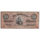 Confederate States of America 50 Dollars dated 17th February 1864, serial No. 35782 Plate A 4th