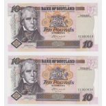 Scotland, Bank of Scotland 10 Pounds (2) dated 24th September 2004, a consecutively numbered pair