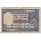 India 10 Rupees issued 1917 - 1930, King George V portrait, signed J.B. Taylor, serial L/30