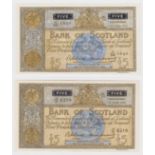 Scotland, Bank of Scotland 5 Pounds (2), 5 Pounds dated 17th June 1958 serial 10/X 5310 and dated