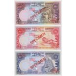 Western Samoa (3), 10 Tala, 5 Tala & 2 Tala issued 1980 a set of 3 SPECIMEN notes, all with matching