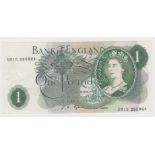 Fforde 1 Pound issued 1967, scarce mid FIRST PREFIX note 'U01E' prefix, scarcer issue with 'G' on