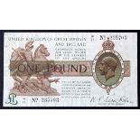 Warren Fisher 1 Pound issued 1919, serial W/77 235703 (T24, Pick357) VF+