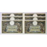 France 100 Francs (6) dated 21st October 1924, a consecutively numbered run, serial D.11337 231 to