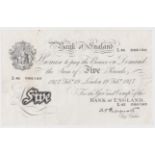 Peppiatt 5 Pounds dated 19th February 1947, serial L45 096160, London issue on thin paper (B264,