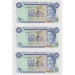 Bermuda 1 Dollar (3) dated 1st September 1979, 'Z/1' prefix REPLACEMENT notes, a consecutively