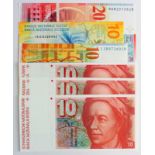 Switzerland (6), an Uncirculated group, 20 Franken dated 1994, 10 Franken (5) dated 1987, 1990,