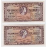 Bermuda 5 Shillings (2) dated 1st May 1957, portrait Queen Elizabeth II at top centre, a