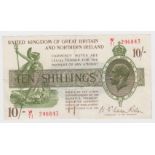 Warren Fisher 10 Shillings issued 1927, LAST SERIES, serial W/71 246843, Great Britain & Northern