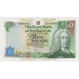 Scotland, Royal Bank of Scotland 50 Pounds dated 14th September 2005, FIRST RUN 'A/1' prefix with