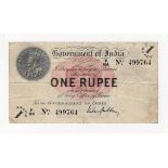 India 1 Rupee dated 1917, portrait King George V at top left, signed Gubbay, serial F/84 499764 (TBB