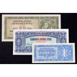 Yugoslavia (3), 50 Dinara and 1 Dinar dated 1950, unissued design without serial number (Pick67P and