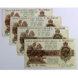 Warren Fisher 1 Pound (4), 1 Pound issued 30th September 1919 (2), serial L/26 249111 and R/97