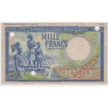 Belgian Congo 1000 Francs COLOUR TRIAL SPECIMEN (circa 1944 - 1947), this being blue and