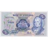 Scotland ERROR 5 Pounds dated 20th June 1990, extra ink and smudging around Bank name and