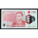 Sarah John 50 Pounds, new polymer issue with portrait of Alan Turing on reverse, a FIRST RUN '